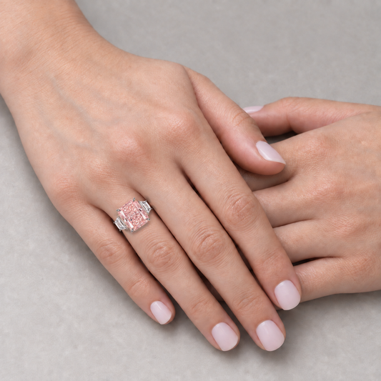 3.08 Carat Pink Lab Diamond Three-Stone Ring in Platinum