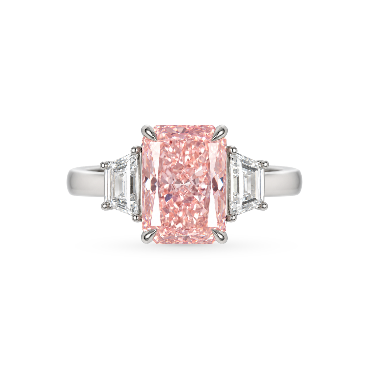 3.08 Carat Pink Lab Diamond Three-Stone Ring in Platinum