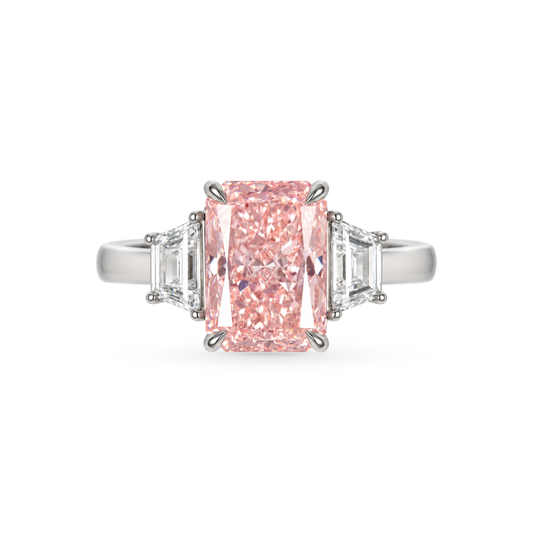3.08 Carat Pink Lab Diamond Three-Stone Ring in Platinum