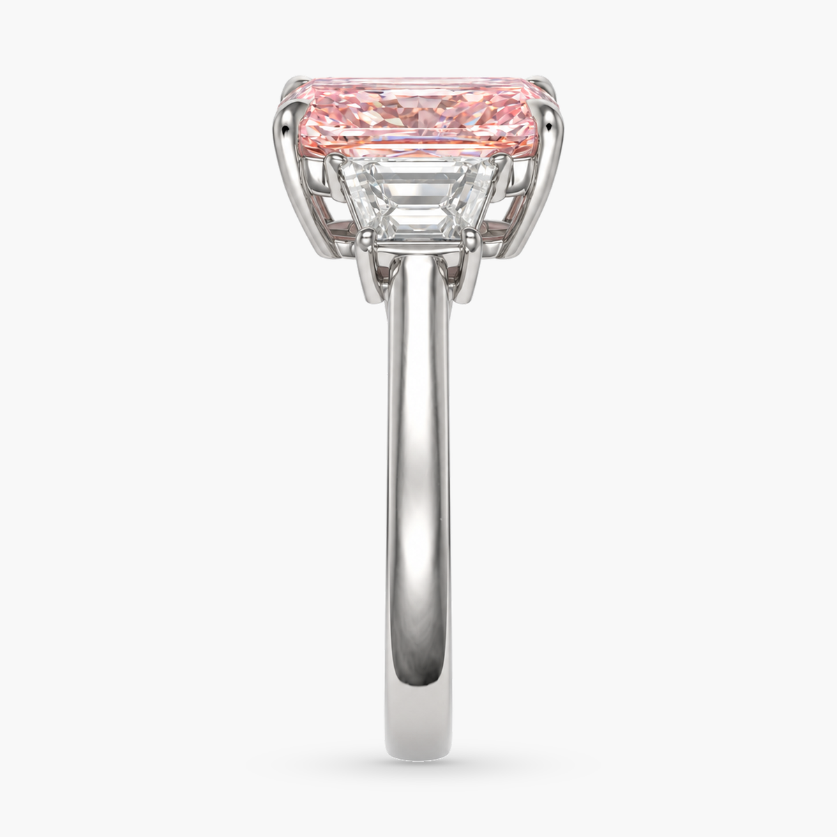 3.08 Carat Pink Lab Diamond Three-Stone Ring in Platinum