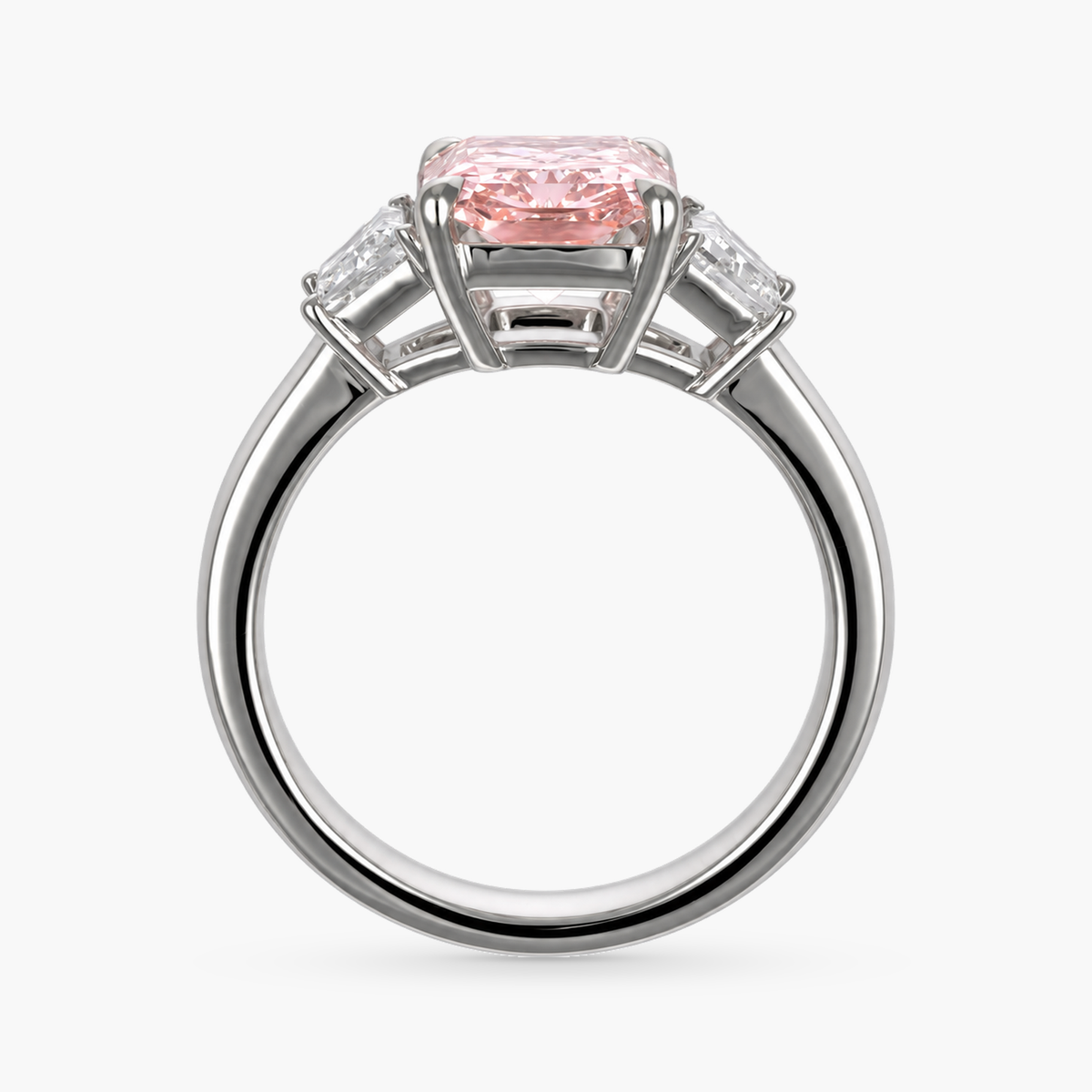 3.08 Carat Pink Lab Diamond Three-Stone Ring in Platinum